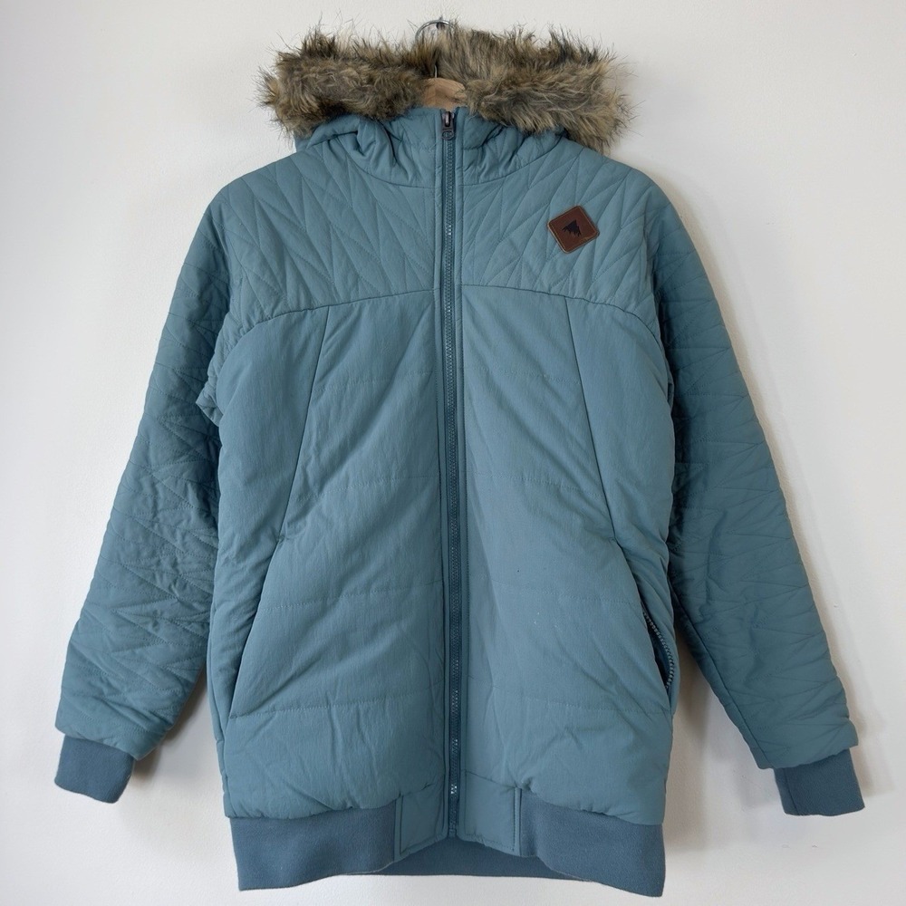 Womens Burton Snowboarding Insulated Grey Fur Hooded Parka Jacket - Small